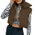 thumbnail image 1 of Cropped Puffer Vest Women Winter Warm Full Zip Up Sleeveless Jacket Puffy Lightweight Stand-up Collar Down Coat Outerwear with Pockets, 1 of 6