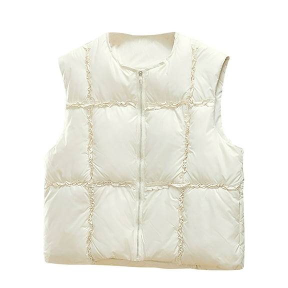 Cropped Puffer Vest Women Zip Up Crewneck Sleeveless Padded Crop Puffy Vests