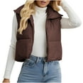 thumbnail image 1 of Cropped Puffer Vest Womens Stand Collar Zip-Up Padded Vests Sleeveless Warm Puffy Jackets Fall Outfits Coffee, 2XL, 1 of 6