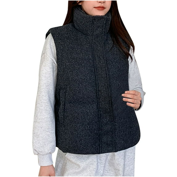 Cropped Puffer Vest for Women Stand Collar No Hood Casual Sleeveless Down Jacket Winter Fall Coat with Pockets (XL, Black 01)