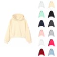 thumbnail image 1 of Cropped Pullover Hoodies for Women Fall Winter Long Sleeve Drop Shoulder Plain Hooded Sweatshirt Crop Tops, 1 of 3