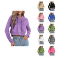 thumbnail image 1 of Cropped Pullover Hoodies for Women Lightweight Long Sleeve Plain Hooded Sweatshirt with Pockets Crop Tops, 1 of 6