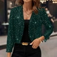 thumbnail image 1 of Cropped Sequin Cardigans for Women Long Sleeve Open Front Glitter Party Coats Ladies Sparkle Short Blazer Dark Green XL, 1 of 8
