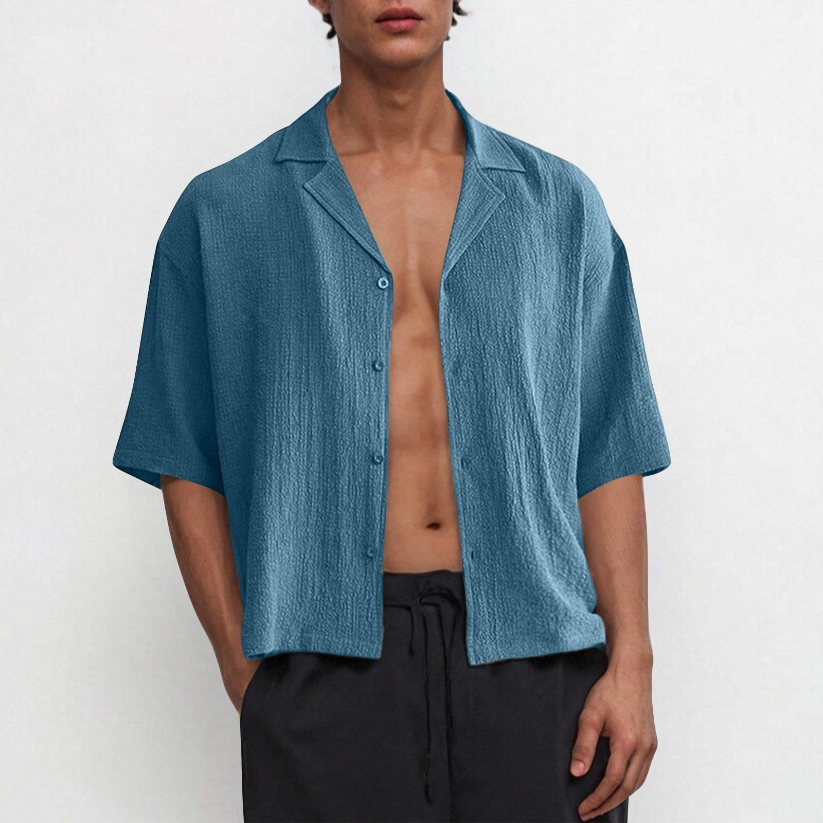 Cropped Shirts for Men Short Sleeve Button-Down Collared Tshirts Shirt Casual Lightweight Solid Color Breathable Loungewear Beach T-Shirts - Walmart.com Cropped Shirts for Men Short Sleeve Button-Down Collared Tshirts Shirt Casual Lightweight Solid Color Breathable Loungewear Beach T-Shirts - Walmart.com