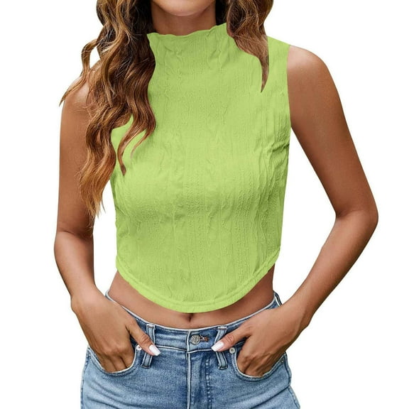 Cropped Sleeveless Tops for Women, Yigetop Women's Sleeveless Knitted Round Neck Slim Fit Crop Top Summer Top Going Out Tops for Women Light Green L