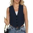 thumbnail image 1 of Cropped Suit Vest for Women Button Up Business Casual Dressy Waistcoat Vest Tops Navy Blue M, 1 of 9