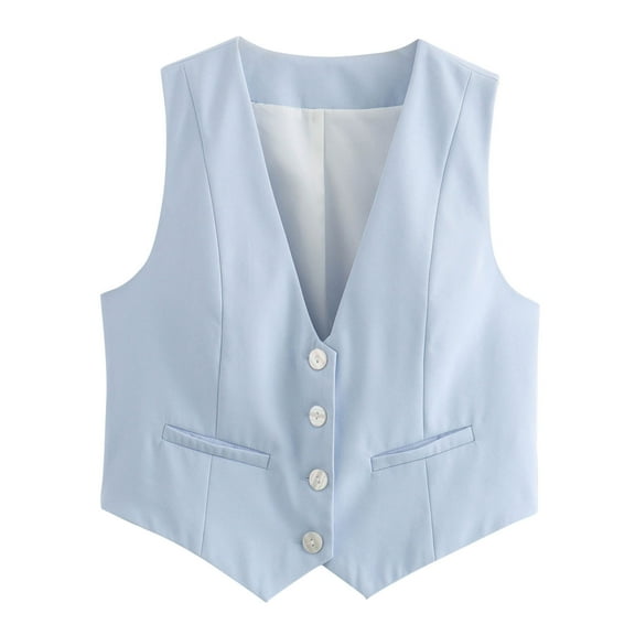 Cropped Suit Vest for Women Button Up Business Casual Dressy Waistcoat Vest Tops