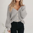 thumbnail image 1 of Cropped Sweater Cardigans for Women Button Up V Neck Loose Chunky Knit Soft Fall Casual Solid Sweaters Outwear (2XL, Gray), 1 of 5