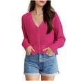 thumbnail image 1 of Cropped Sweater Cardigans for Women Teen Girls Button Up Knitted Blouse Drop Shoulder V Neck Long Sleeve Outerwear (One Size, Hot Pink), 1 of 6