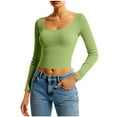 thumbnail image 1 of Cropped Sweater Sevevn Women Fashionable Round Neck Solid Color Long-Sleeved Sweater Top, 1 of 4