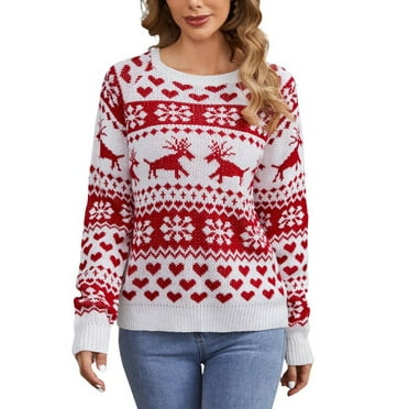 Musuos Women Christmas Sweaters Long Sleeve Elk Snowflake Print Knit ...