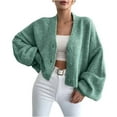 thumbnail image 1 of Cropped Sweaters Cardigans for Women Button Down Batwing Long Sleeve Cotton Knit Fall Casual Loose Outerwear (L, Green), 1 of 7