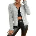 thumbnail image 1 of Cropped Sweaters For Women Sevevn Womens Ribbed Knit Cardigan Sweater Pearl Button V Neck Ruffle Long Sleeve Fall Winter Casual Outfits, 1 of 7