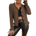 thumbnail image 1 of Cropped Sweaters For Women Sevevn Womens Ribbed Knit Cardigan Sweater Pearl Button V Neck Ruffle Long Sleeve Fall Winter Casual Outfits, 1 of 7