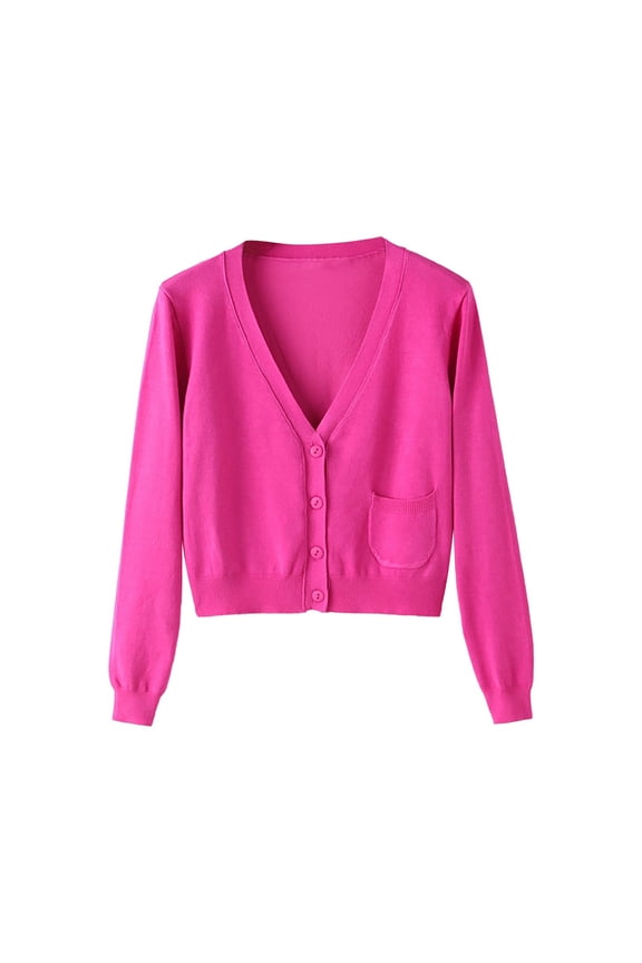 Cropped Sweaters Women's Spring And Autumn Long Sleeved Knitted Sweater Short Cardigan For Women Pink