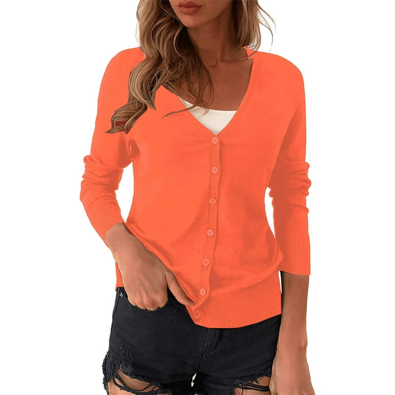Womens orange cardigan sweater cheap