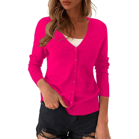 Cropped Sweaters Women's V Neck Cardigan Sweater Plus Jacket Solid Color Knitted Oversized For Women Pink