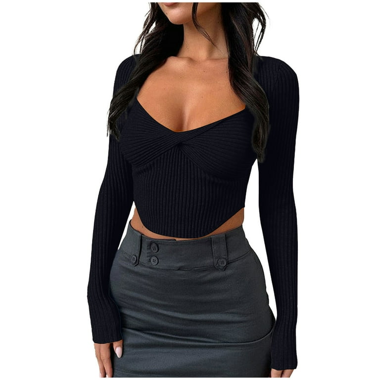 Crossover Long Sleeve V-Neck Sweater