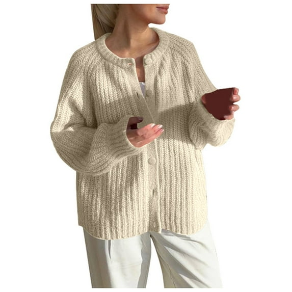 Cropped Sweaters for Women Knitwear Europe and the United States loose lazy wind solid color long-sleeved Crewneck Button Down Cardigan Sweater Tops