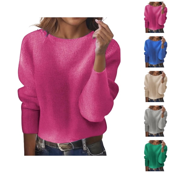 Cropped Sweaters for Women Long Sleeve Crewneck Loose Casual Ribbed Knit Pullover Sweater Lightweight Fall Tops