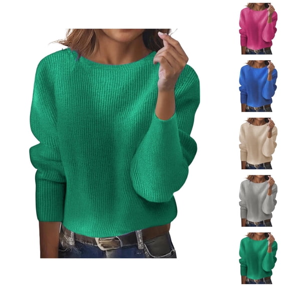 Cropped Sweaters for Women Long Sleeve Crewneck Loose Casual Ribbed Knit Pullover Sweater Lightweight Fall Tops
