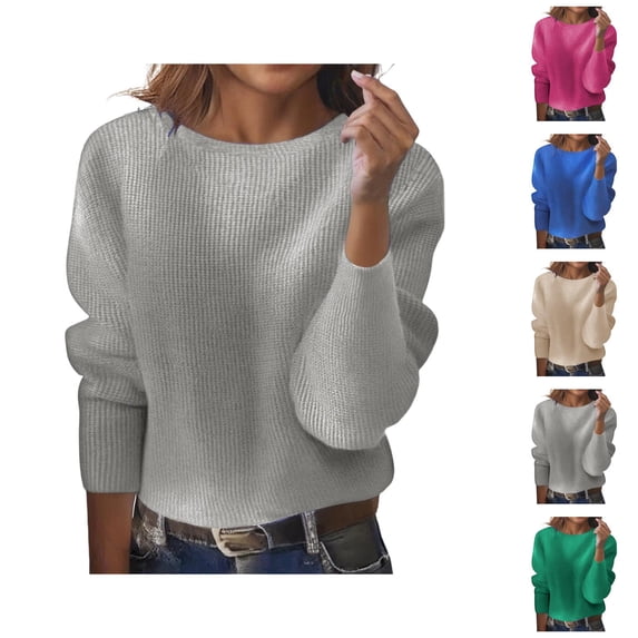 Cropped Sweaters for Women Long Sleeve Crewneck Loose Casual Ribbed Knit Pullover Sweater Lightweight Fall Tops