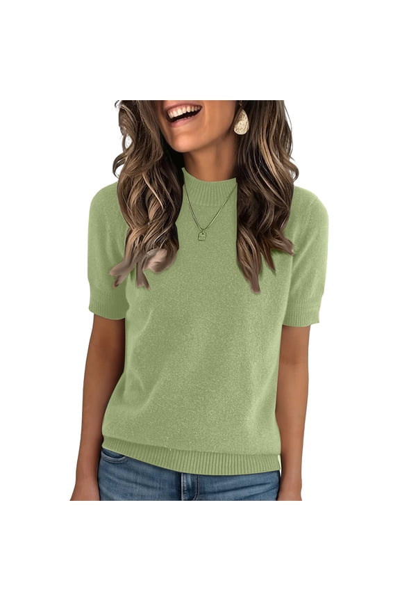 Cropped Sweaters for Women Puff Short Sleeve Lightweight Pullover Sweater Crew Neck Tops 2026, XL