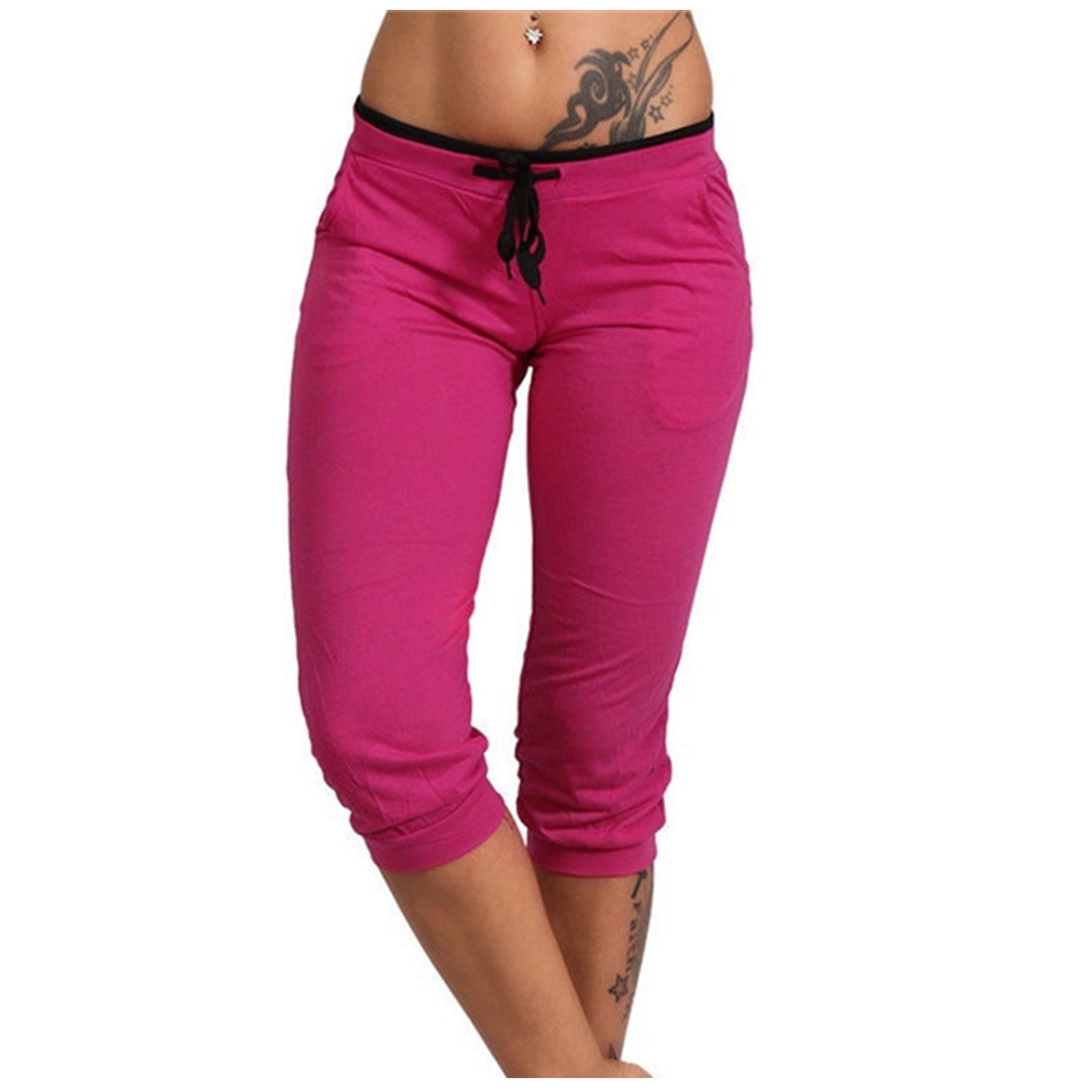 Cropped Sweatpants for Women Low Rise Drawstring Short Capri Pants Stretch Sports Work Out Leggings Lounge Wear XX Large Hot Pink Walmart Business Supplies
