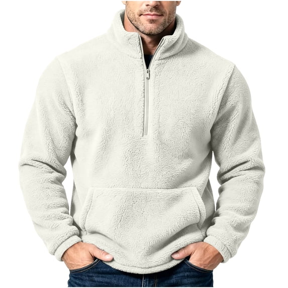 Cropped Sweatshirt Men 1/4 Zip Up Stand Collar Long Sleeve Fleece Warm Thermal Fall Pullover