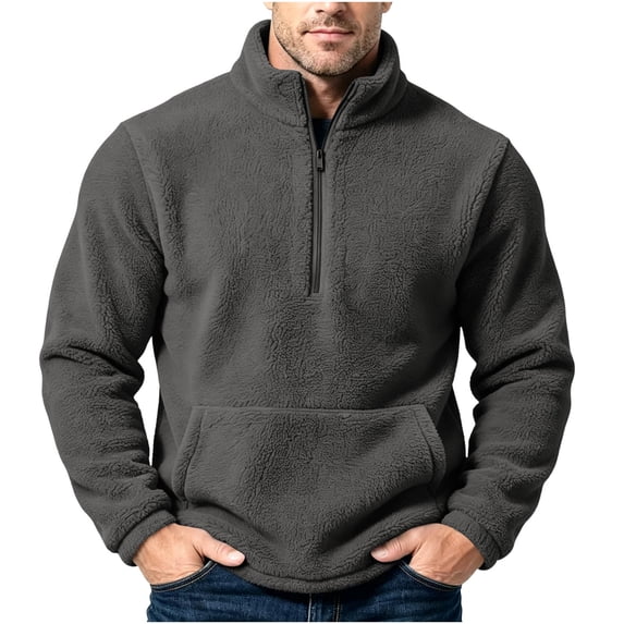 Cropped Sweatshirt Men 1/4 Zip Up Stand Collar Long Sleeve Fleece Warm Thermal Fall Pullover