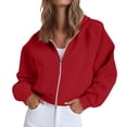 thumbnail image 1 of Cropped Sweatshirt, Yigetop Womens Oversized Solid Color Sweatshirts Pullover Lapel Women's Loose Casual Hoodie Zipper Sweatshirts Jackets for Women Red M, 1 of 6