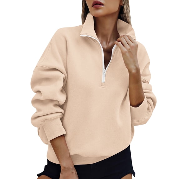Cropped Sweatshirt for Women Workout Tops Soft Quarter Zip pullover Pullover Long Sleeve Stand Collar Sweatshirts