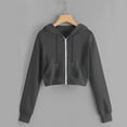 thumbnail image 1 of Cropped Sweatshirts for Women Solid Color Womens Hooded Sweatshirt Autumn Oversize Fit Hoodies Casual Zip-up Long Sleeves Everyday Athleisure Essentials, 1 of 4