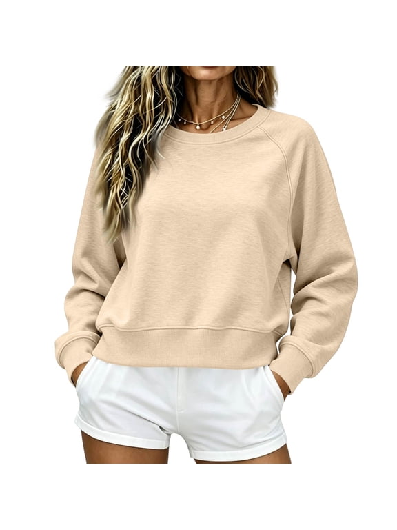 Cropped Sweatshirts for Women Raglan Sleeve Crop Tops Crewneck Pullover Sweat Shirts L