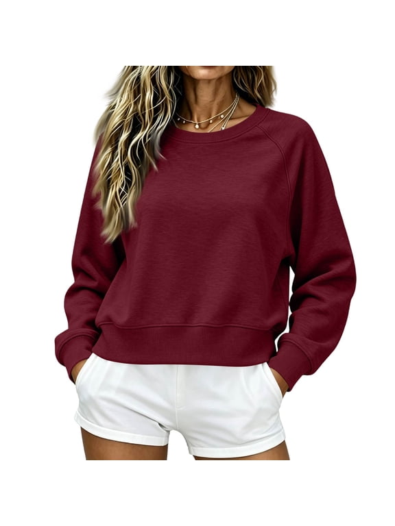 Cropped Sweatshirts for Women Cotton Raglan Sleeve Crop Tops Crewneck Pullover Sweat Shirts M