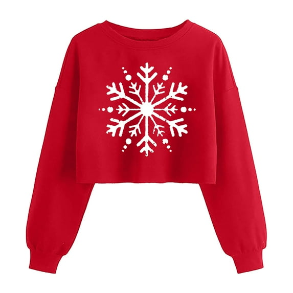 Cropped Sweatshirts for Women Funny Christmas Graphic Xmas Holiday Party Casual Long Sleeve Fall Clothes Tops Pullover