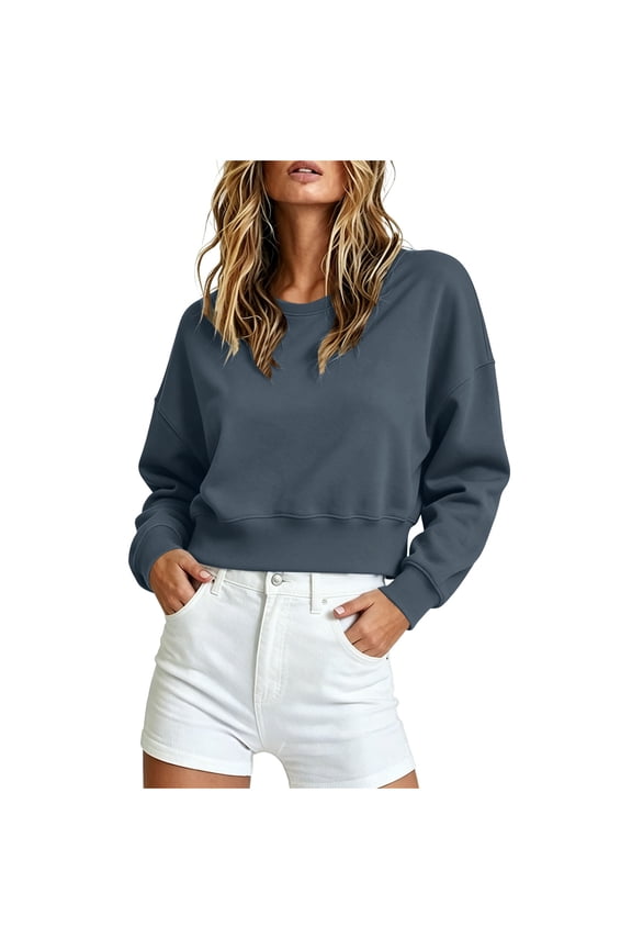 Cropped Sweatshirts for Women Oversized Crewneck Sweaters College Teen Preppy Y2K Long Sleeve Pullover Tops Fall Winter Clothes 2026