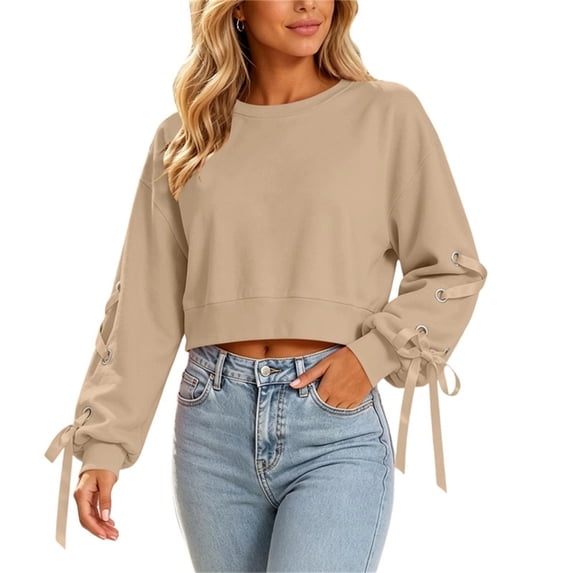 Cropped Sweatshirts for Women Oversized Crewneck Sweaters College Teen Preppy Y2K Long Sleeve Pullover Tops Fall Winter Clothes 2026