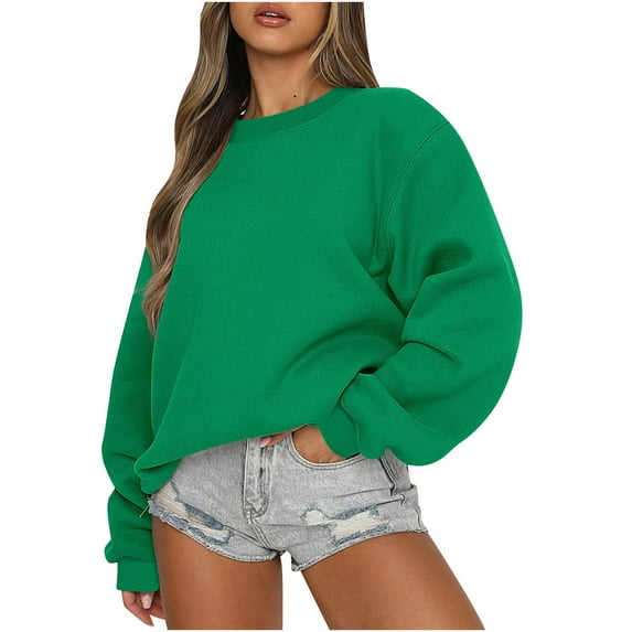 Cropped Sweatshirts for Women Teen Girls Crewneck Pullover Plain Sweatshirt Sweater Y2k Long Sleeve Fall Tops (XX-Large, Green)