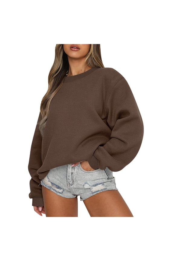Cropped Sweatshirts for Women Teen Girls Crewneck Pullover Plain Sweatshirt Sweater Y2k Long Sleeve Fall Tops (XX-Large, Khaki)