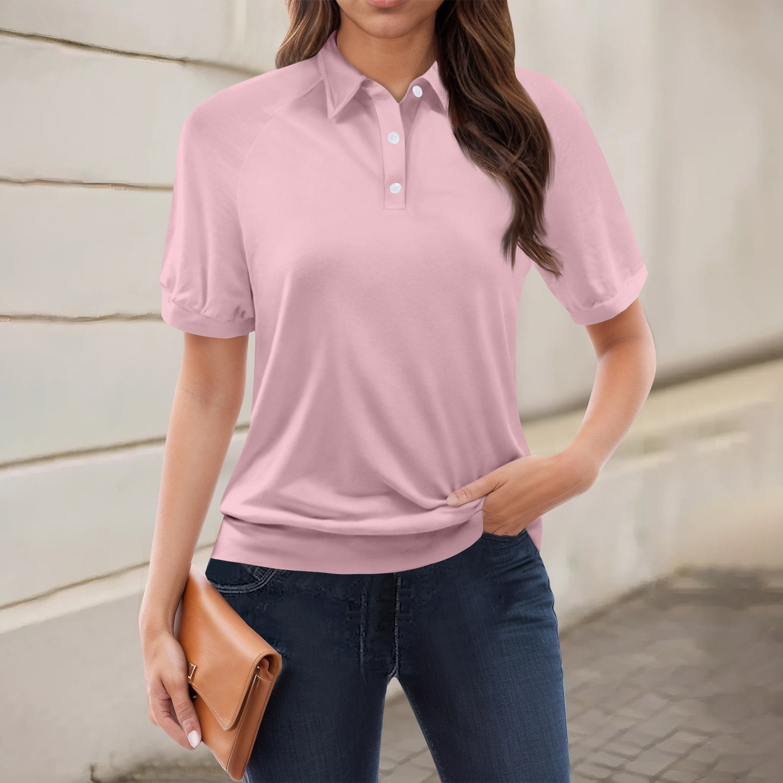 Pink Boxy Crop Fit Polo Collar Short Sleeves Cotton Women's T-Shirt by Being Human Clothing main image 0