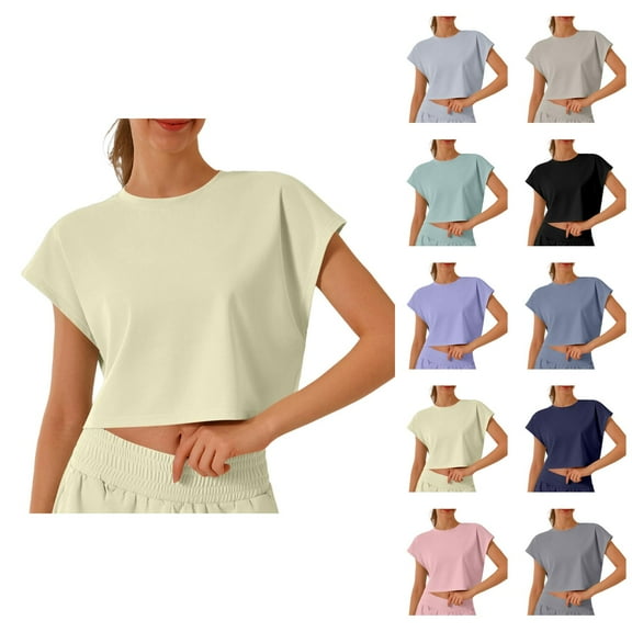 Cropped T Shirts for Women 2025 Short Sleeve Crewneck Quick Drying Lightweight Breathable Tshirt Womens T Shirts