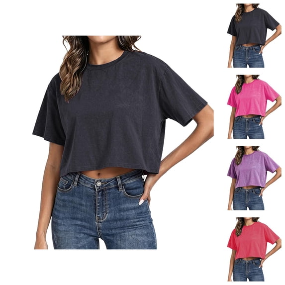Cropped T Shirts for Women Oversized Tshirts Casual Loose Fit Crewneck Lightweight Summer Crop Tops for Women Trendy Fashion