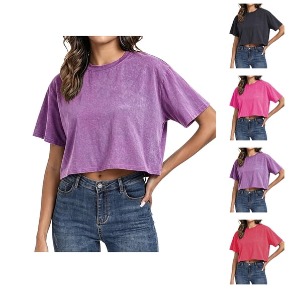 Cropped T Shirts for Women Oversized Tshirts Casual Loose Fit Crewneck Lightweight Summer Crop Tops for Women Trendy Fashion