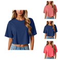 thumbnail image 1 of Cropped T Shirts for Women Short Sleeve Crewneck Casual Plain Oversized Basic Tees Summer Crop Tops, 1 of 7