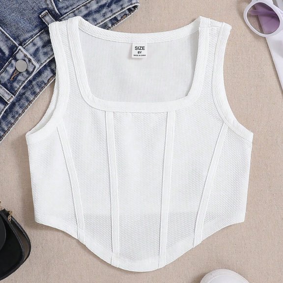 Cropped Tank Tops for Girls Size 8-14 2025 Sleeveless Shirts Teens Kids Trendy Solid Square-Neck Pullover Athletic Workout Cami Top
