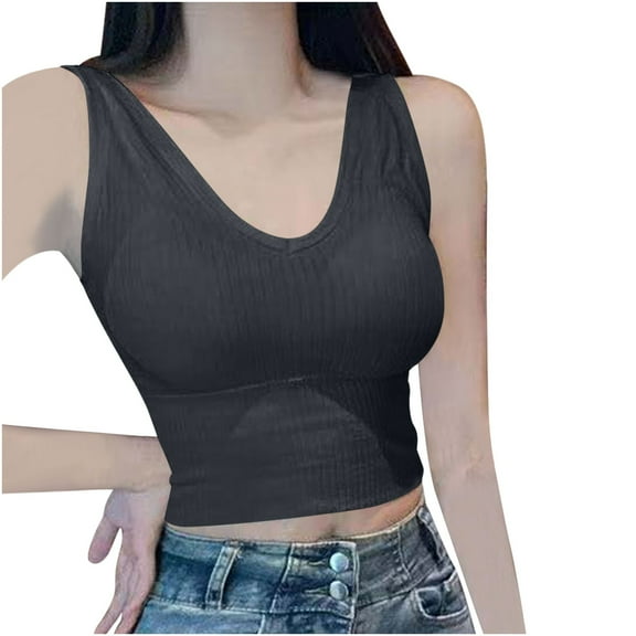 Cropped Tank Tops for Women Ribbed Solid Color Camis Slim Fit V Neck Tee Shirts Comfy Soft Tanks Summer Shopping Going Out Wear Dressy Casual Sleeveless Tops