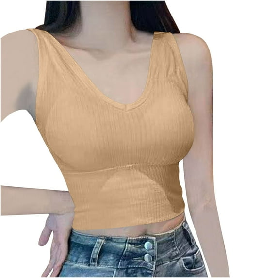 Cropped Tank Tops for Women Ribbed Solid Color Camis Slim Fit V Neck Tee Shirts Comfy Soft Tanks Summer Shopping Going Out Wear Dressy Casual Sleeveless Tops