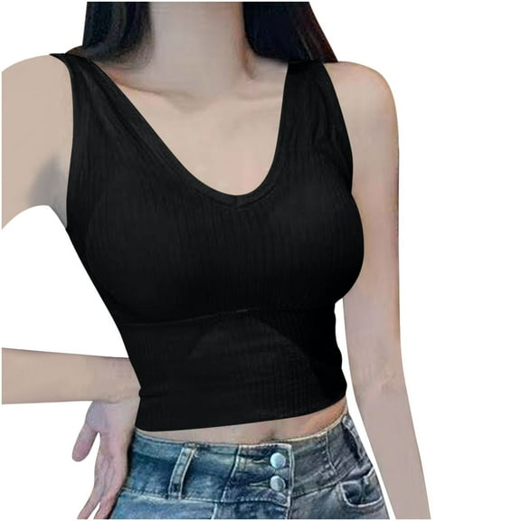 Cropped Tank Tops for Women Ribbed Solid Color Camis Slim Fit V Neck Tee Shirts Comfy Soft Tanks Summer Shopping Going Out Wear Dressy Casual Sleeveless Tops
