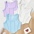 thumbnail image 1 of Cropped Tank Tops for Girls 3 Pack Size 8-14 Teens Kids Trendy Sleeveless Square-Neck Pullover Solid Multipack Going-Out Cami Top Summer, 1 of 8